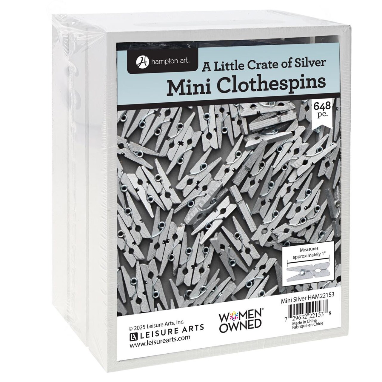 Hampton Art Little Crate of Mini Clothes pins – 648pc Silver Mini Clothespins for Photos, DIY Crafts, Party Decor, Small Clothes Pin for Gift Tags, Garlands, and Scrapbooking